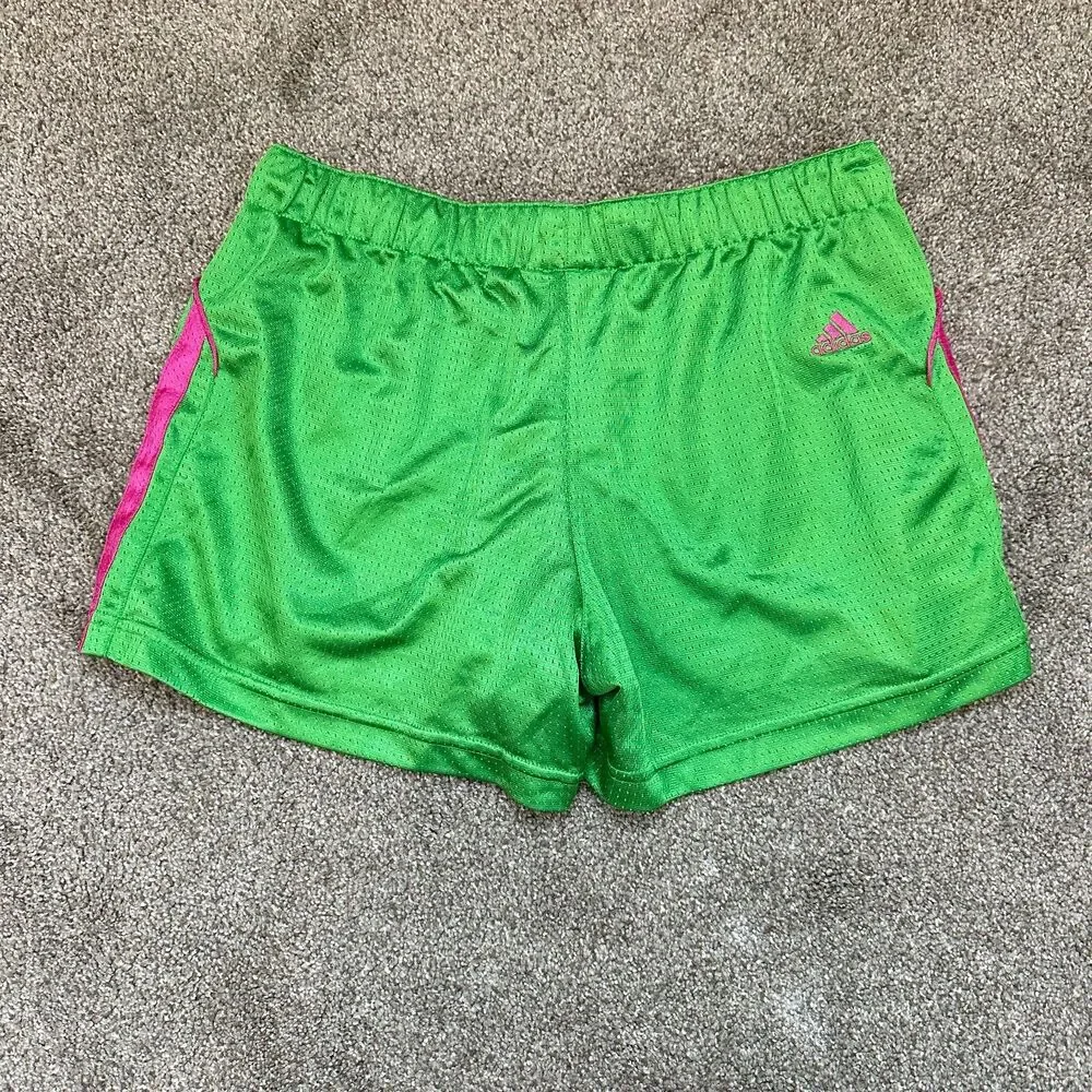 Adidas Watermelon Double Layer Mesh Shorts Green Pink Womens Medium Y2K 2011 - Picture 3 of 9
